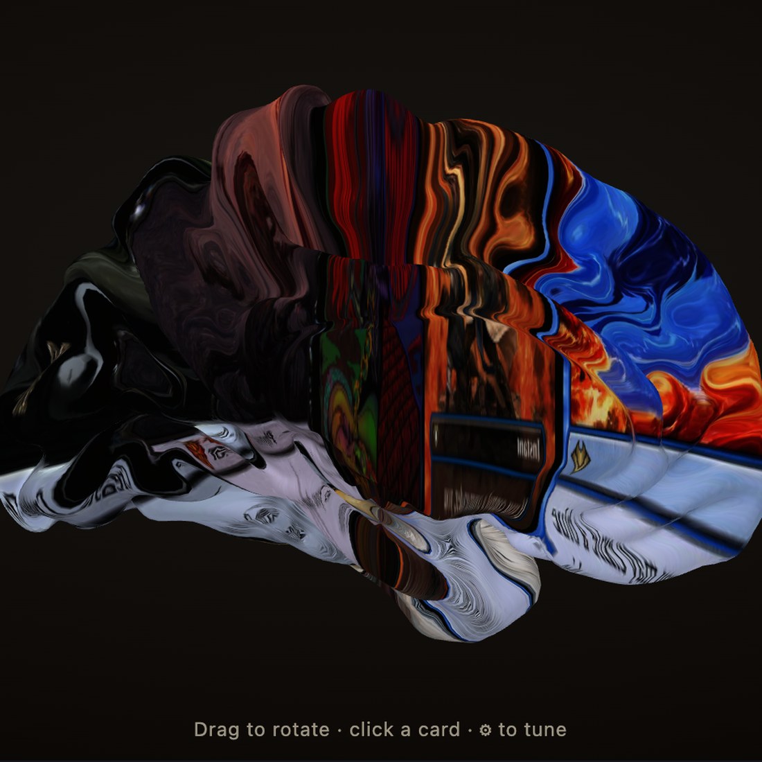 A cortical surface with collection imagery flowed across it as a marbled metallic texture