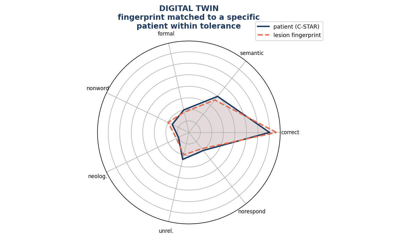 Digital twin analysis matching a simulated lesion fingerprint to a patient profile
